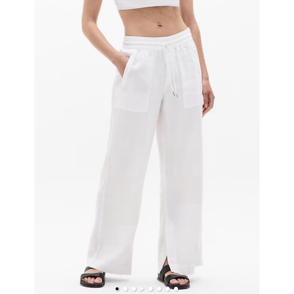 ATHLETA Retreat Linen High Rise Wide Leg Pants Elastic Waist White Womens S NWOT